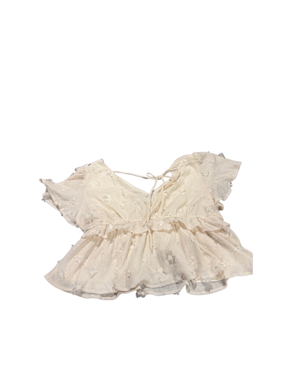 Arula x Iskra Lawrence Cream Floral Applique Tie Back Peplum Top